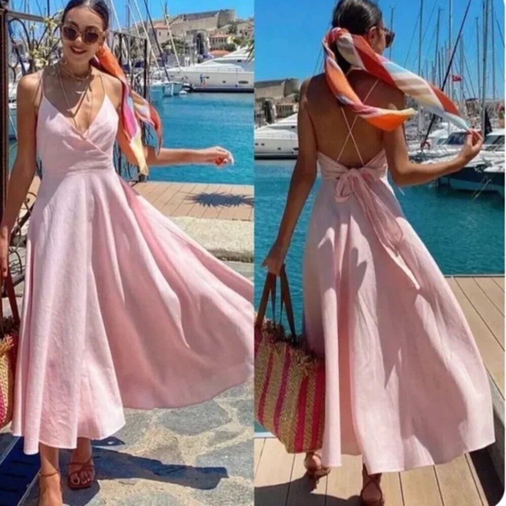 ZARA Pink Backless Summer Dress  Size Medium NEW WITH TAG!